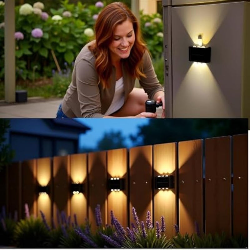 MWS-ForCamping 6 Led Solar Up Down Wall Lights, 2 Pack Warm White Illuminate Outdoor Wall Lamps for House,Small Exterior Light Fixture Waterproof Nordic Style Lighting Decor for Home Garden Porch - Image 3